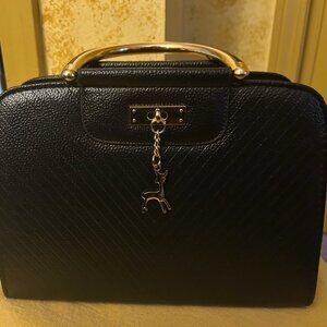 Deer Pendent black satchel    elegant   black w gold handles  8x10 pockets insid